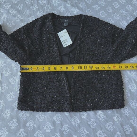 H&M Cropped Black Sparkly Jacket Cocktail Party Formal 3/4 Sleeves Sz 2 NWT - Picture 2 of 8